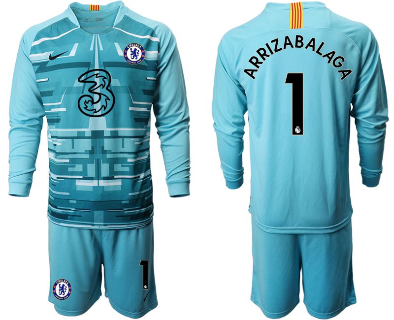 Men 2020-2021 club Chelsea lake blue long sleeve goalkeeper #1 Soccer Jerseys